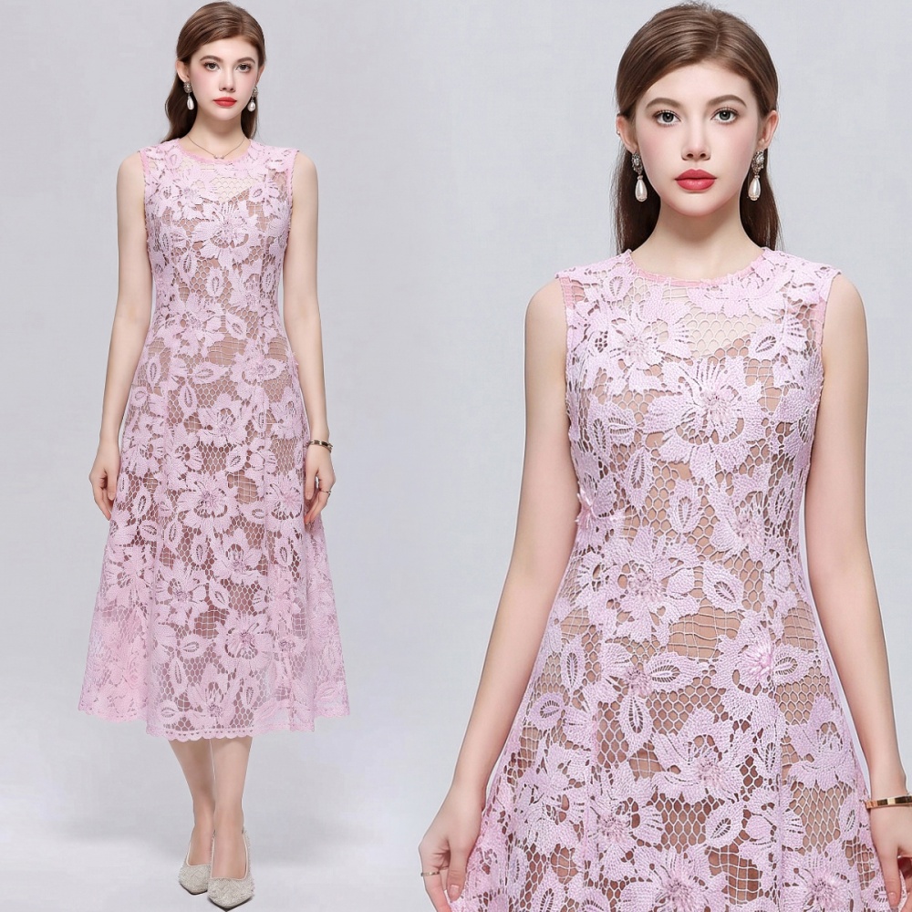 Sleeveless slim long dress lace France style dress for women