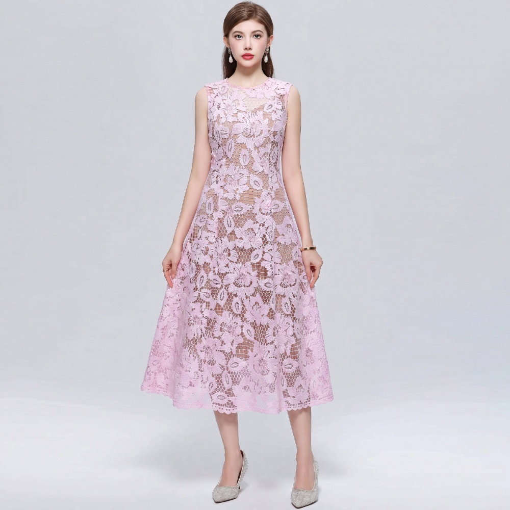 Sleeveless slim long dress lace France style dress for women