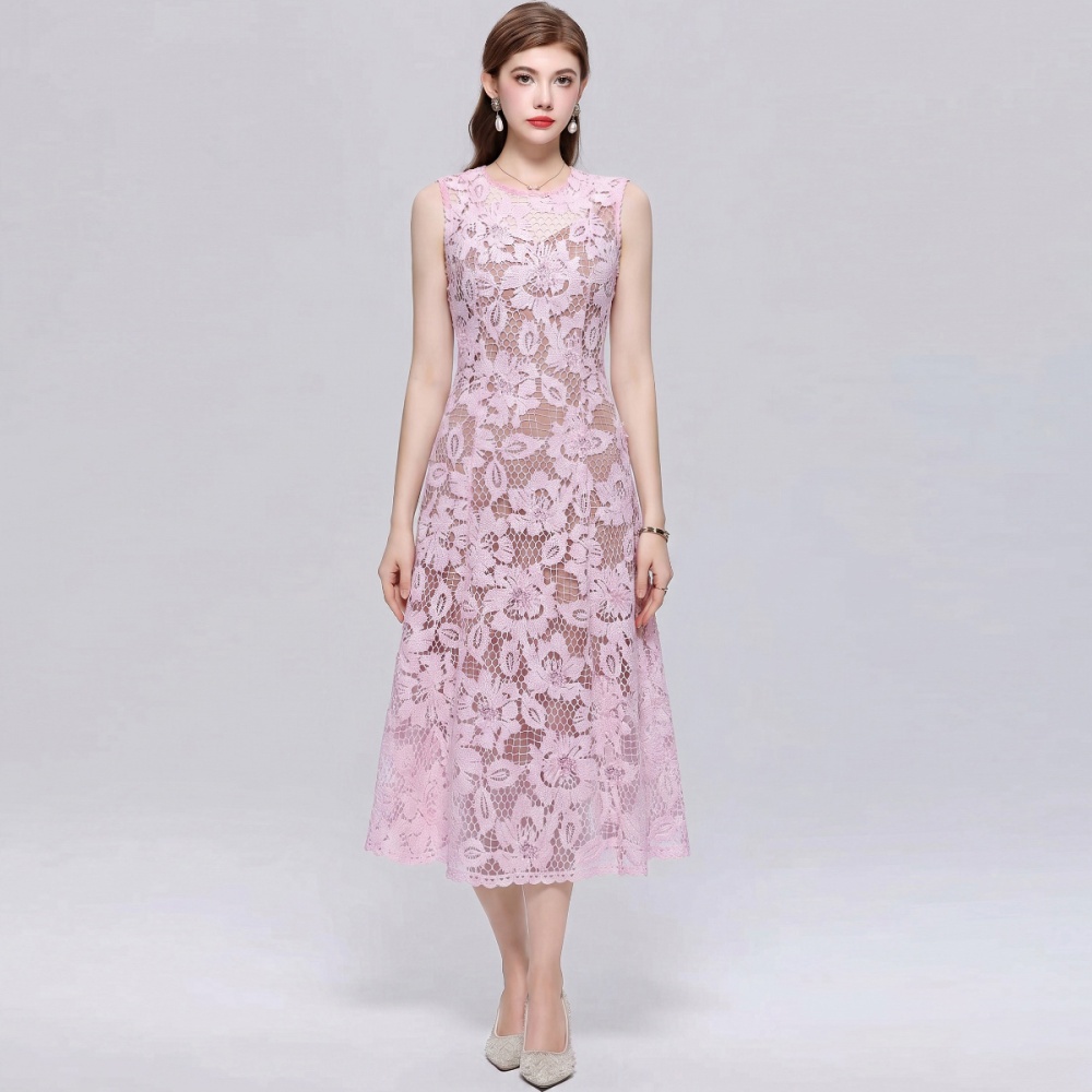 Sleeveless slim long dress lace France style dress for women