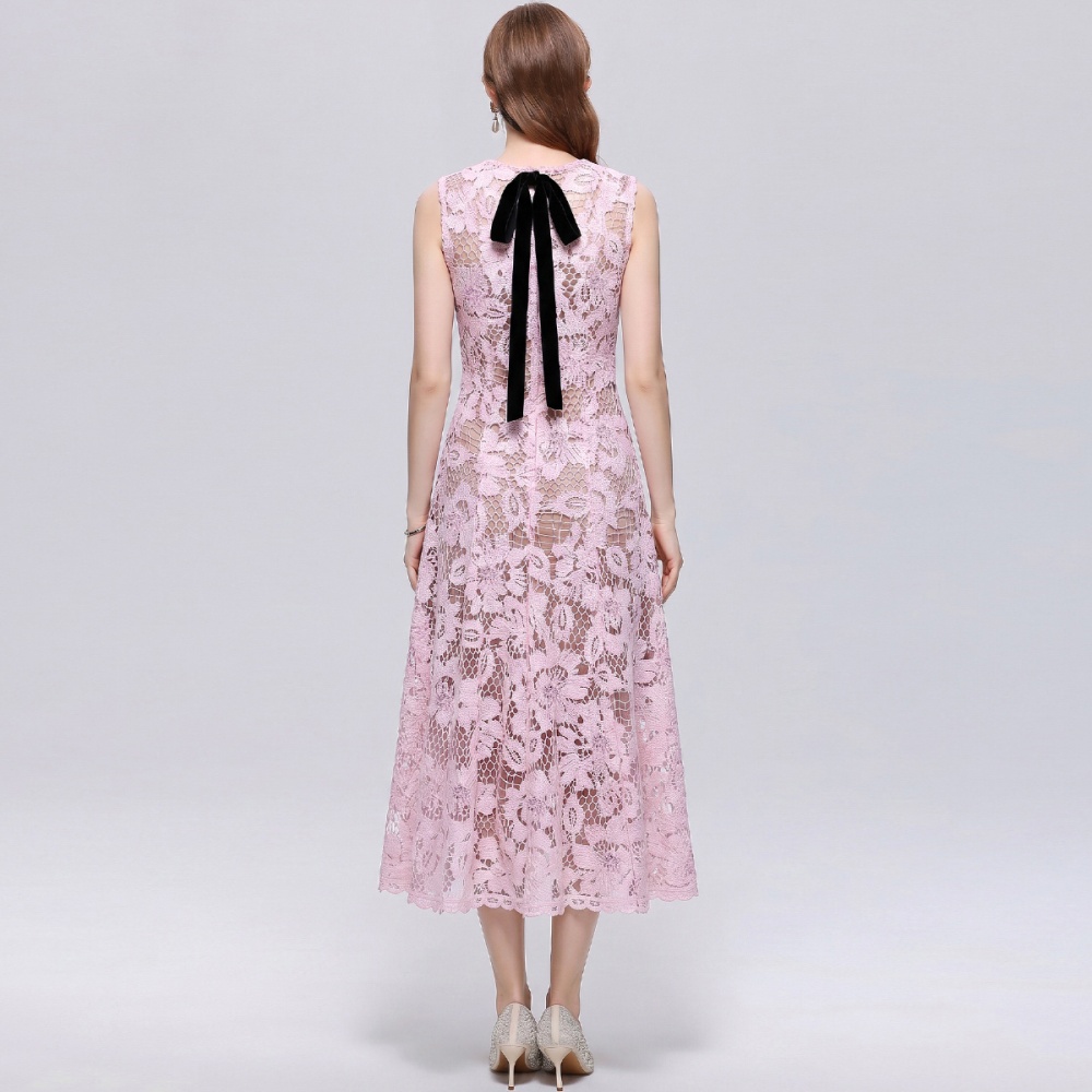 Sleeveless slim long dress lace France style dress for women