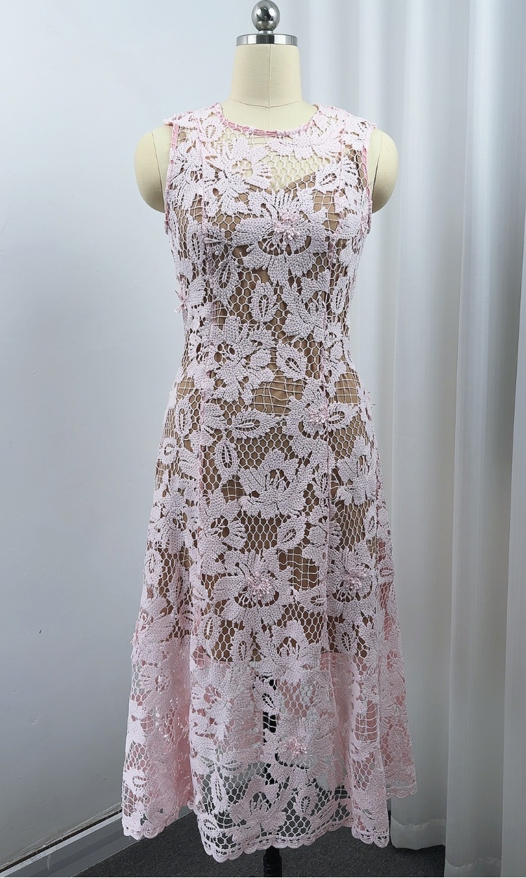 Sleeveless slim long dress lace France style dress for women