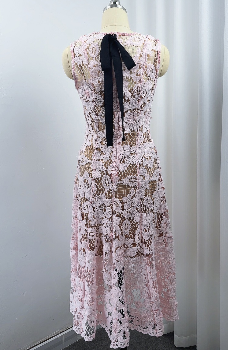 Sleeveless slim long dress lace France style dress for women
