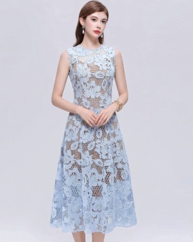 Sleeveless simple long dress hollow round neck dress