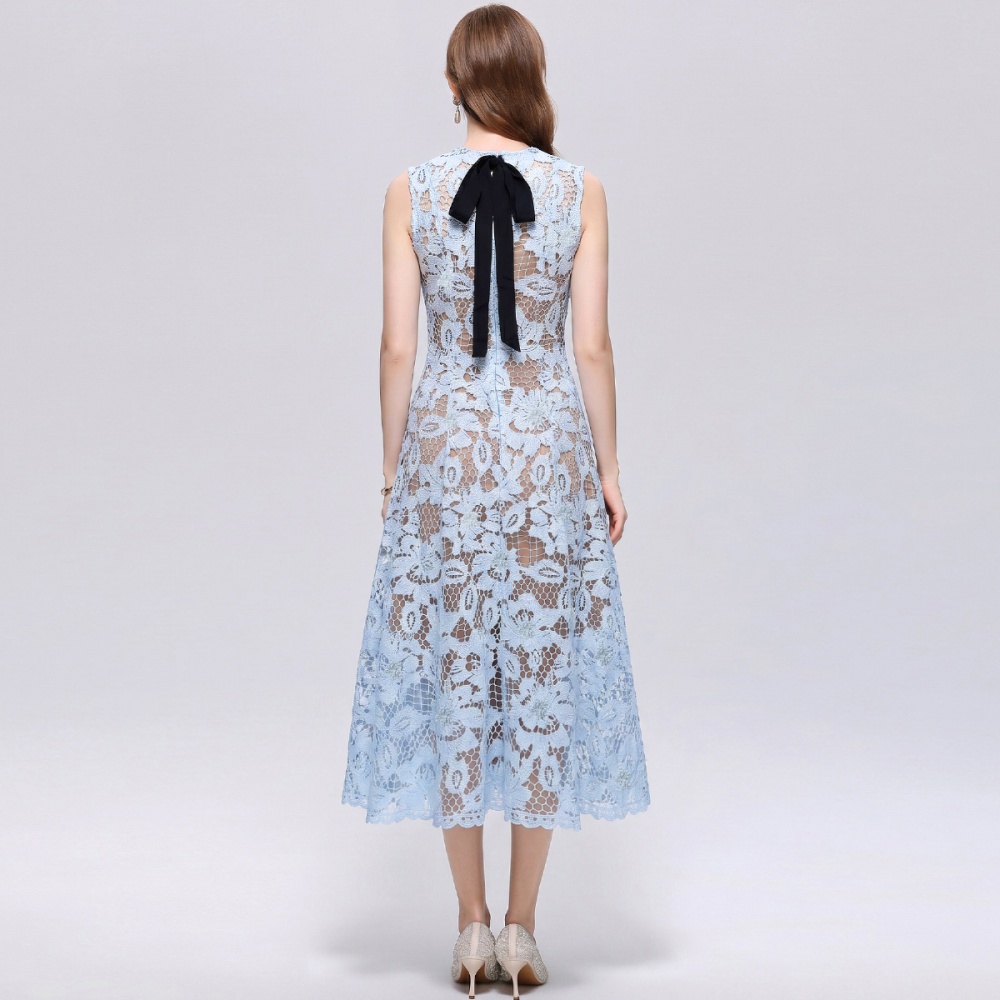 Sleeveless simple long dress hollow round neck dress