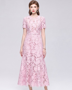 Sling lace short sleeve temperament dress