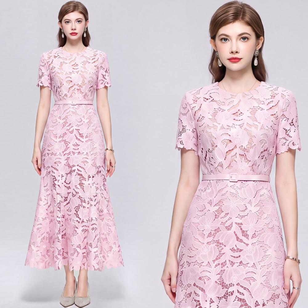 Sling lace short sleeve temperament dress
