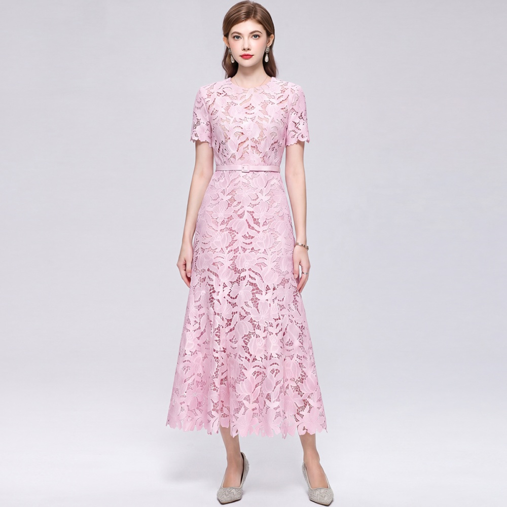 Sling lace short sleeve temperament dress