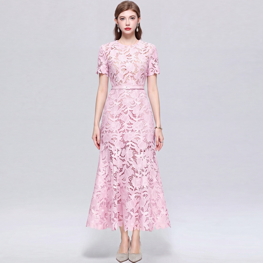 Sling lace short sleeve temperament dress