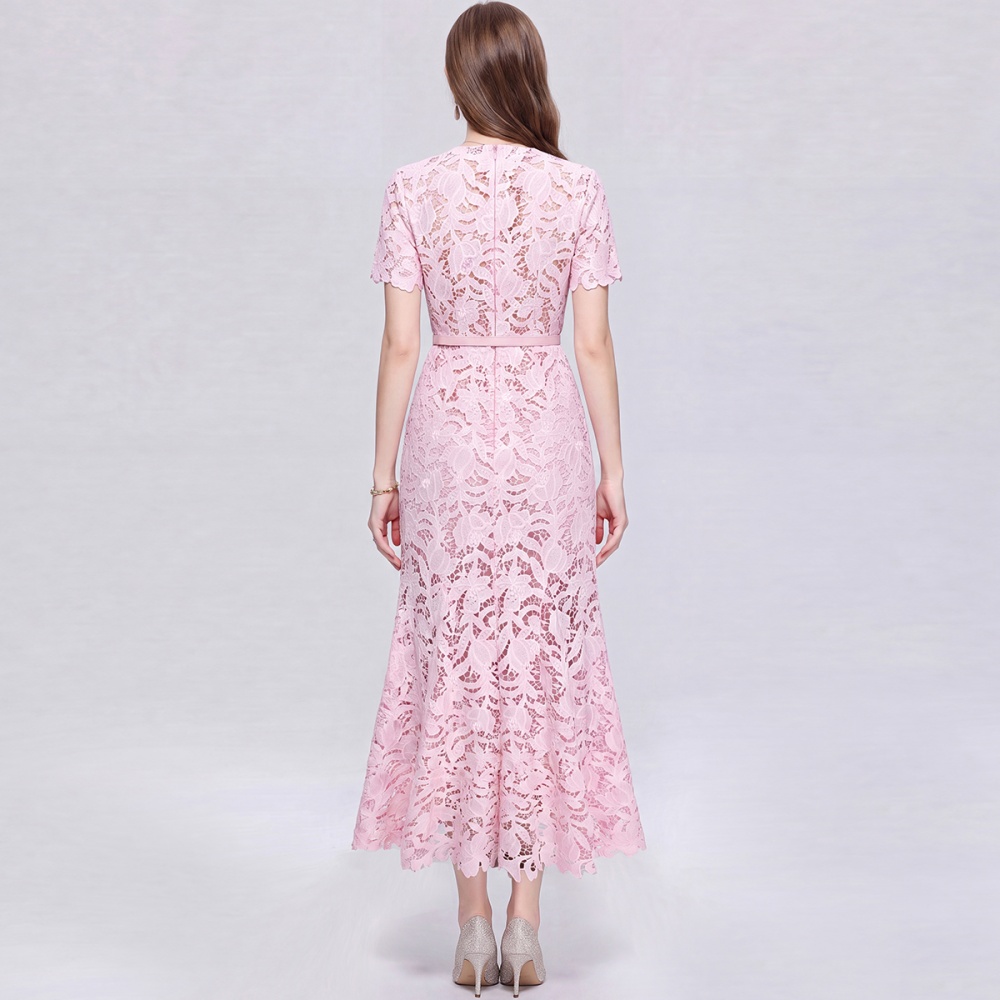 Sling lace short sleeve temperament dress