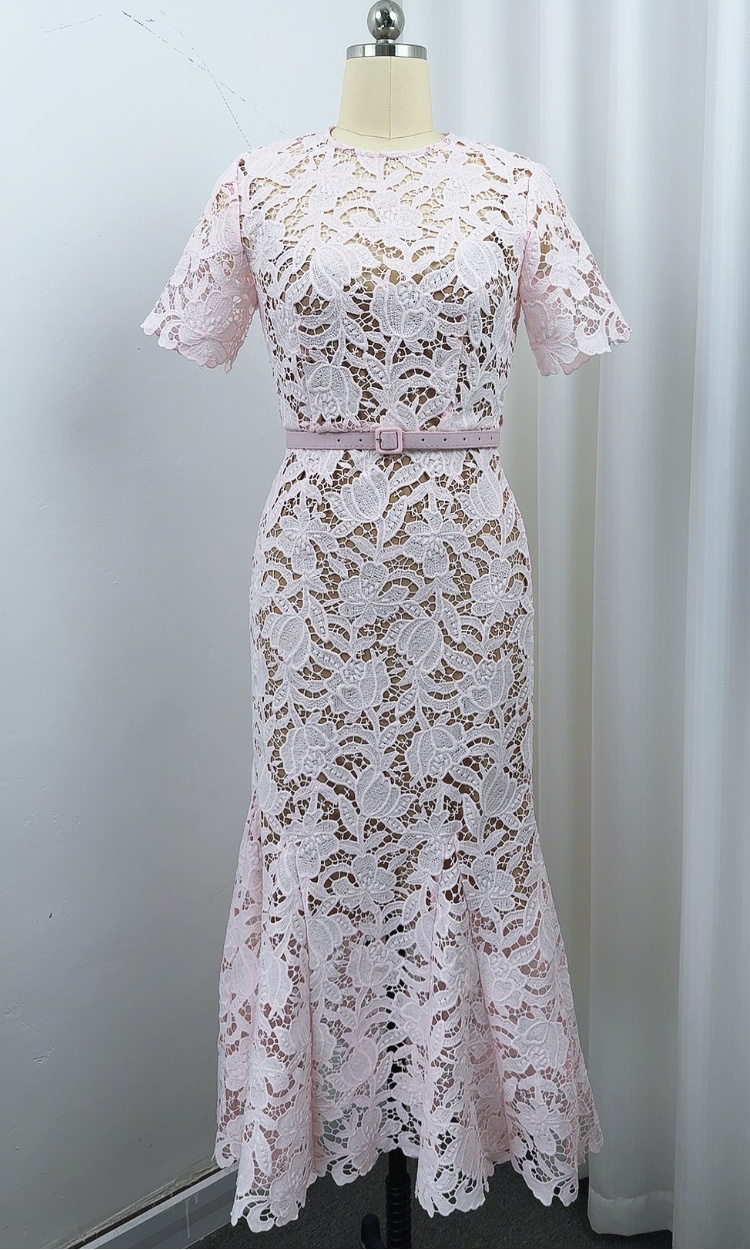 Sling lace short sleeve temperament dress