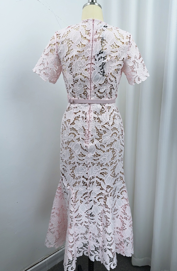 Sling lace short sleeve temperament dress