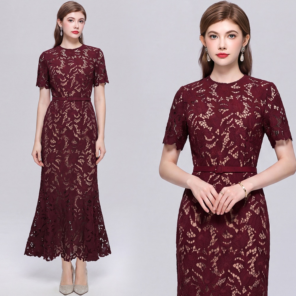Lace retro slim temperament mermaid hollow dress