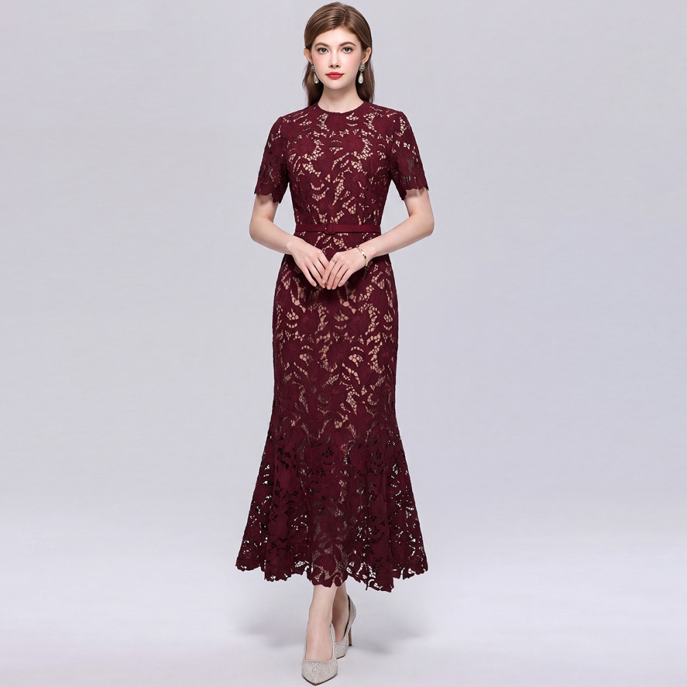 Lace retro slim temperament mermaid hollow dress