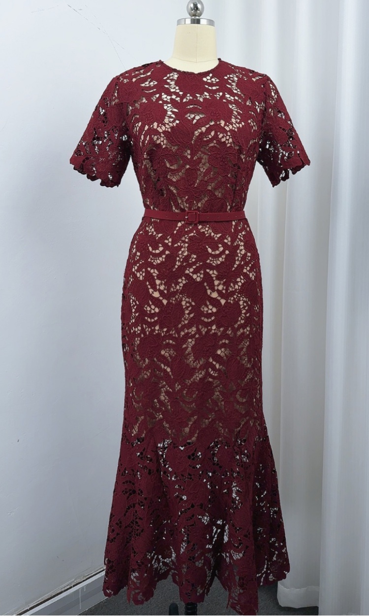 Lace retro slim temperament mermaid hollow dress