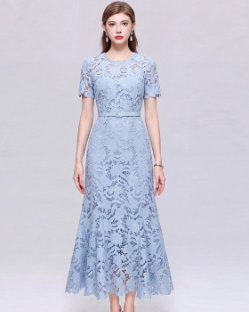 Mermaid slim lace short sleeve France style hollow dress