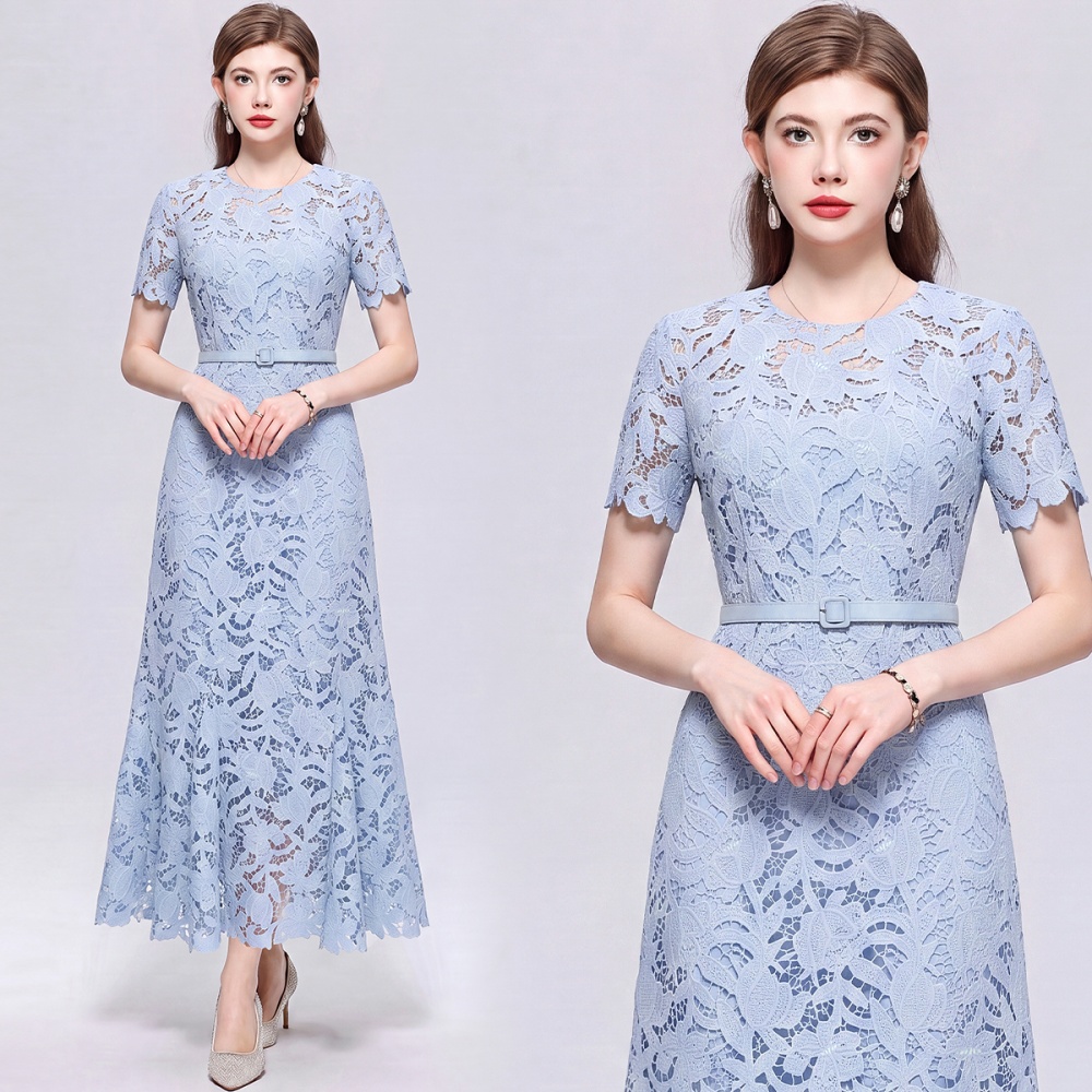 Mermaid slim lace short sleeve France style hollow dress