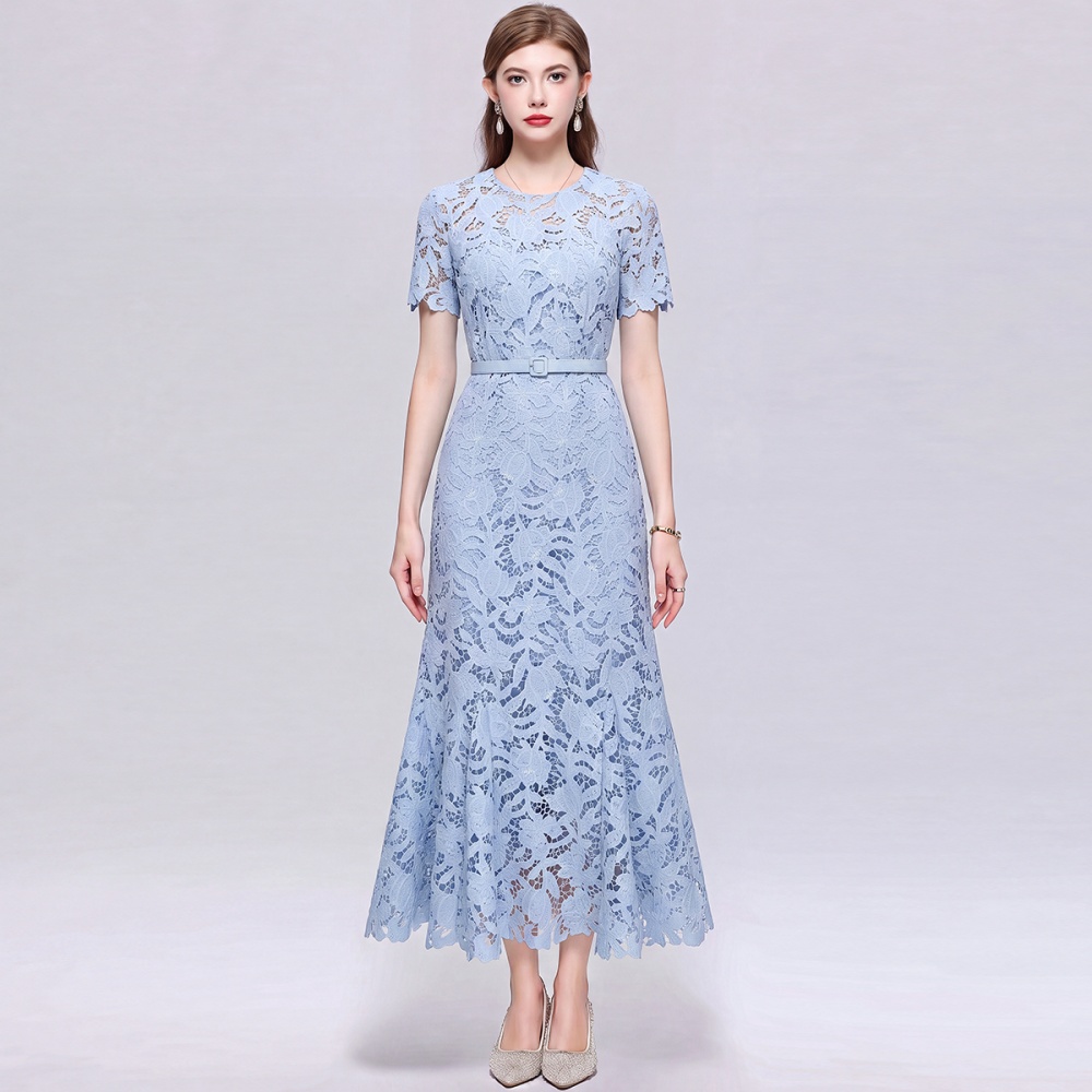 Mermaid slim lace short sleeve France style hollow dress