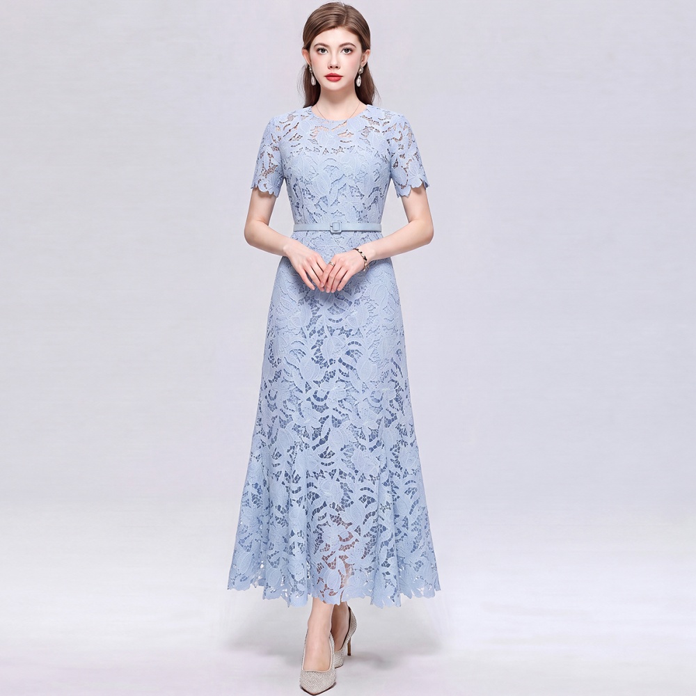 Mermaid slim lace short sleeve France style hollow dress