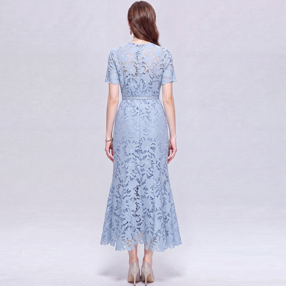 Mermaid slim lace short sleeve France style hollow dress