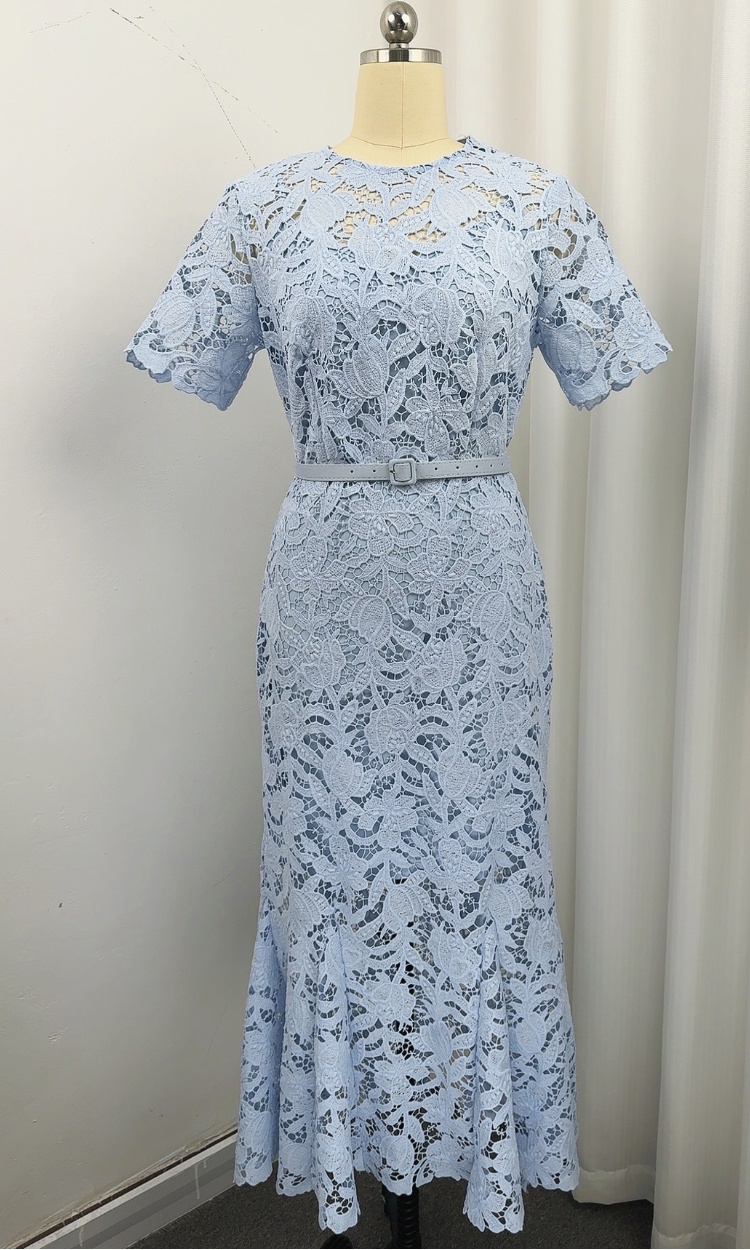 Mermaid slim lace short sleeve France style hollow dress