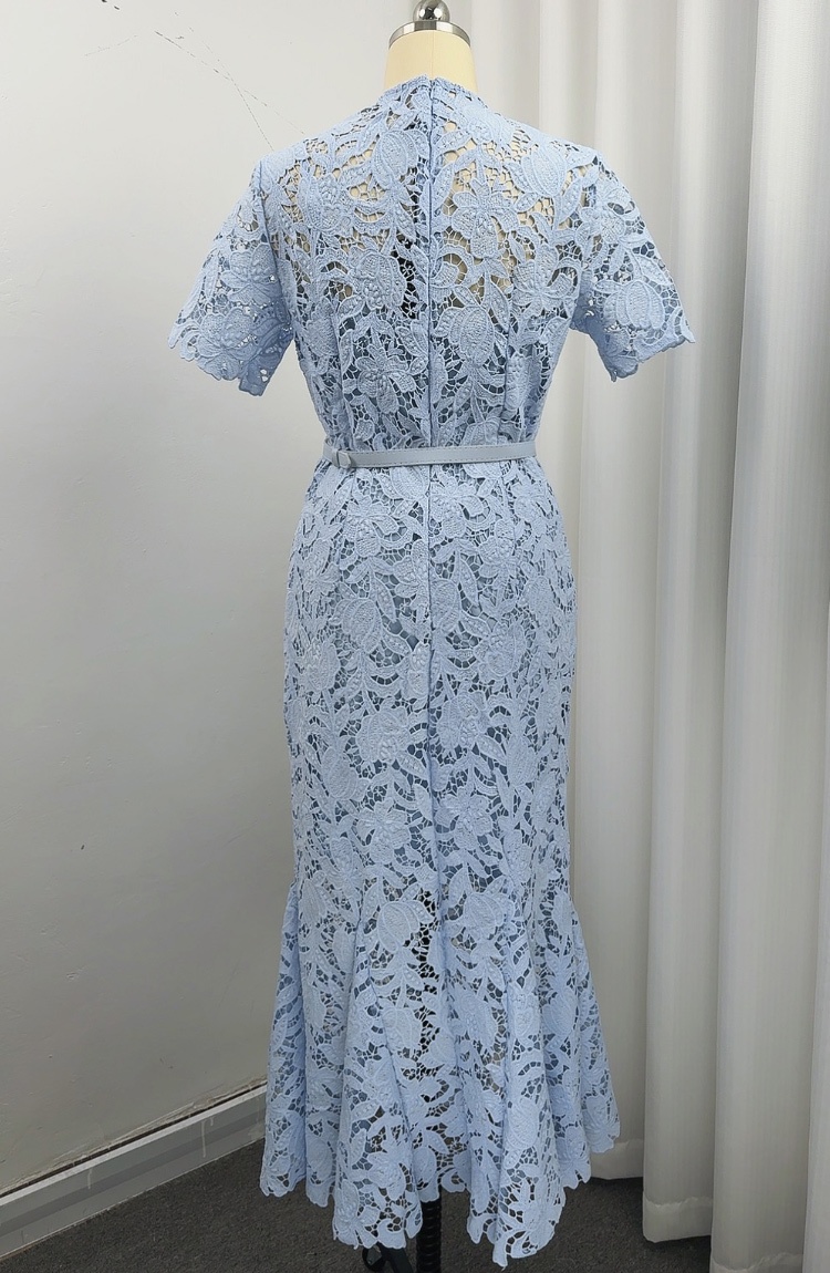 Mermaid slim lace short sleeve France style hollow dress