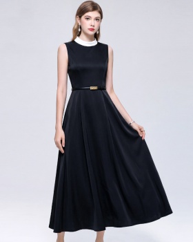 Hepburn style dress satin long dress for women