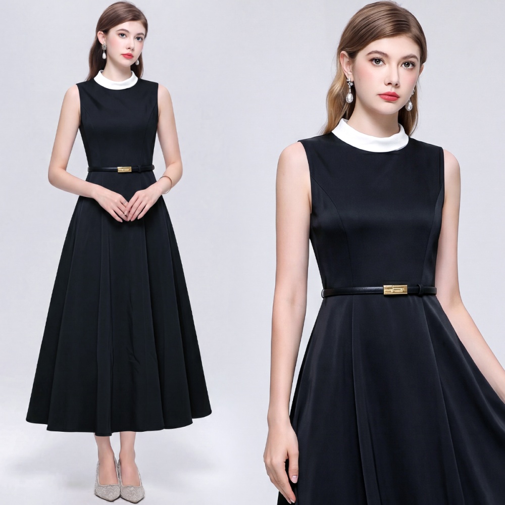 Hepburn style dress satin long dress for women