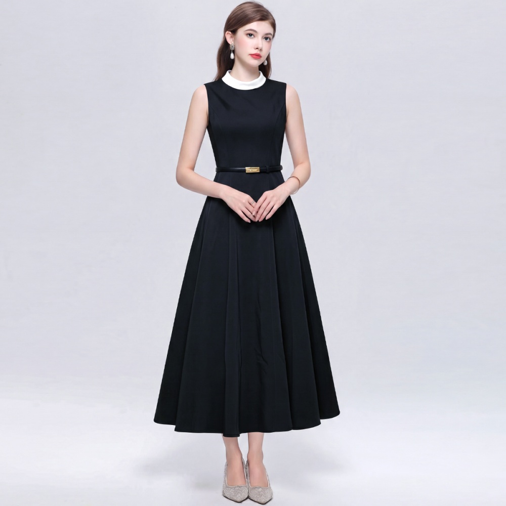Hepburn style dress satin long dress for women