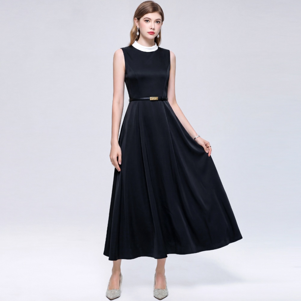 Hepburn style dress satin long dress for women