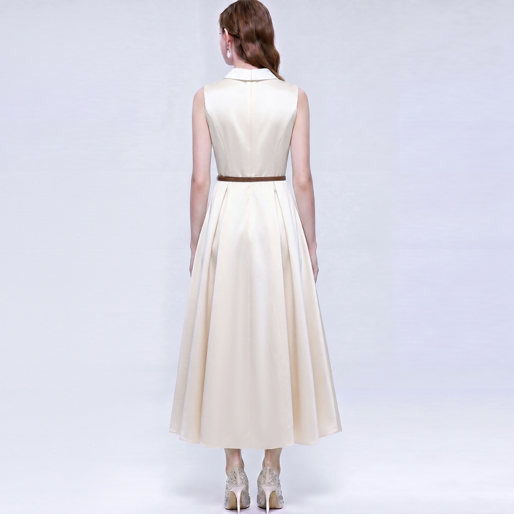 Slim satin long dress A-line pinched waist dress for women