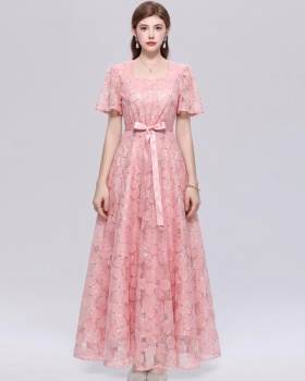 Pinched waist dress single-breasted long dress