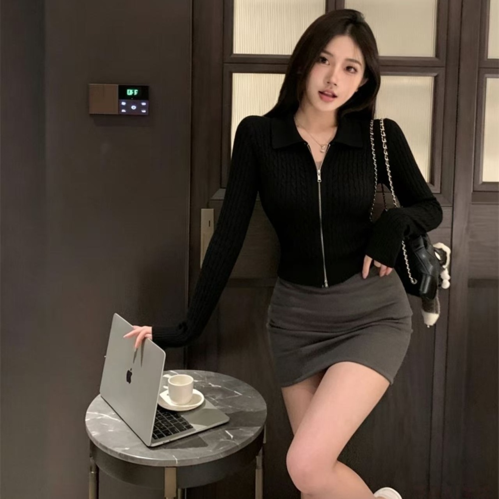 All-match retro knitted cardigan zip twist sweater