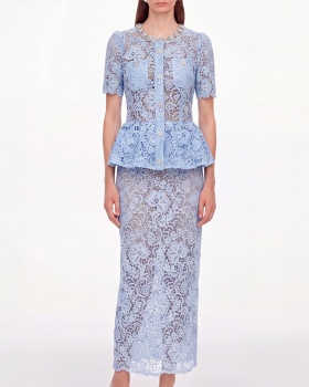 High waist round neck rhinestone dress for women