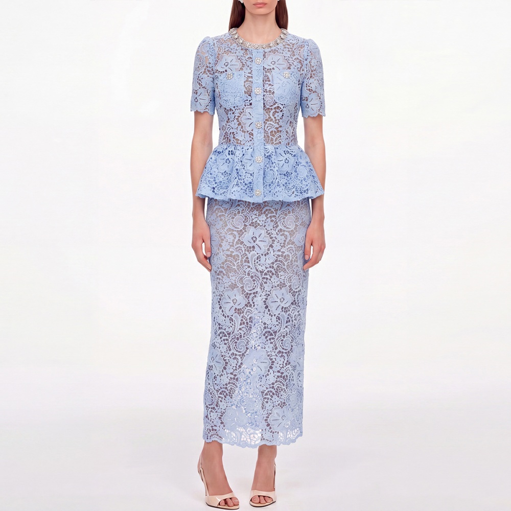 High waist round neck rhinestone dress for women