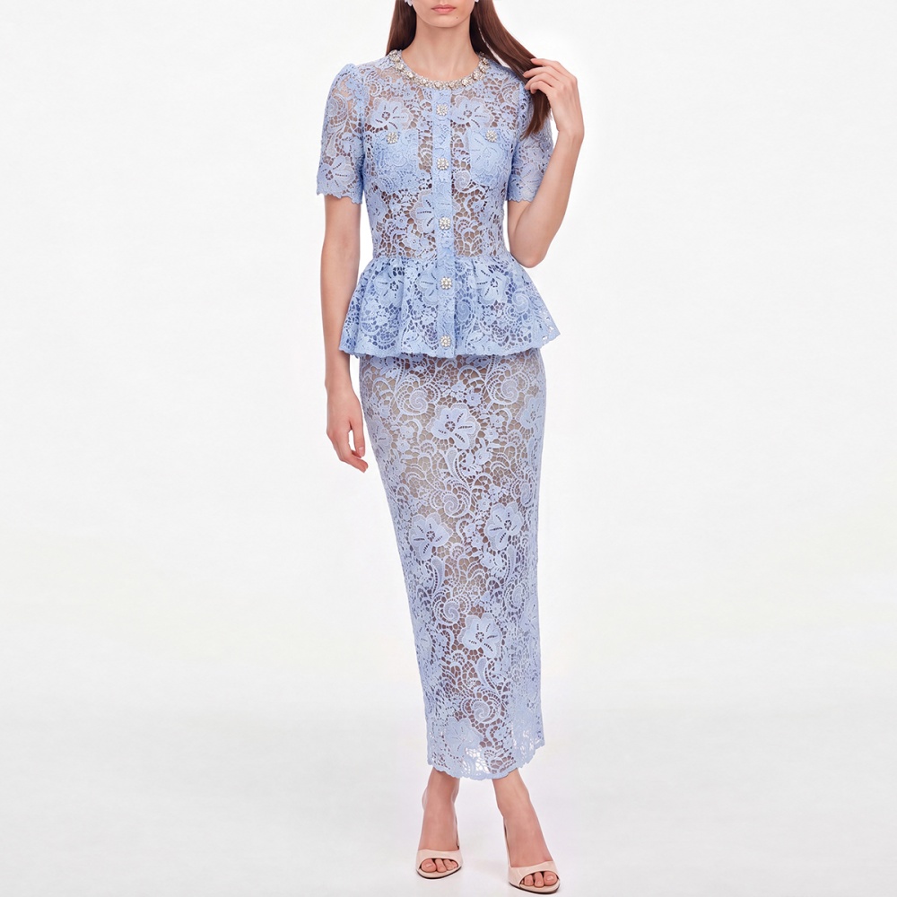 High waist round neck rhinestone dress for women