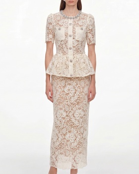 Rhinestone Pseudo-two round neck slim dress for women