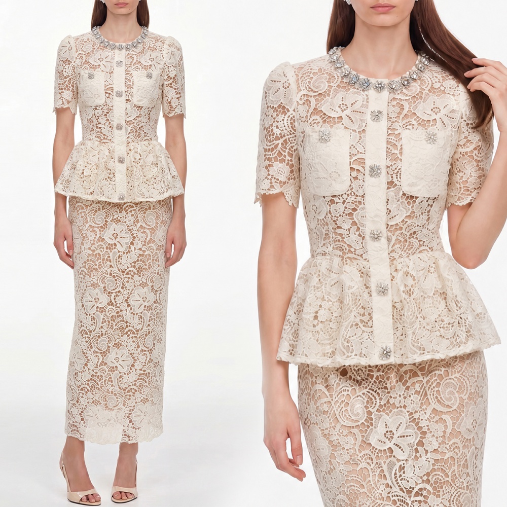 Rhinestone Pseudo-two round neck slim dress for women