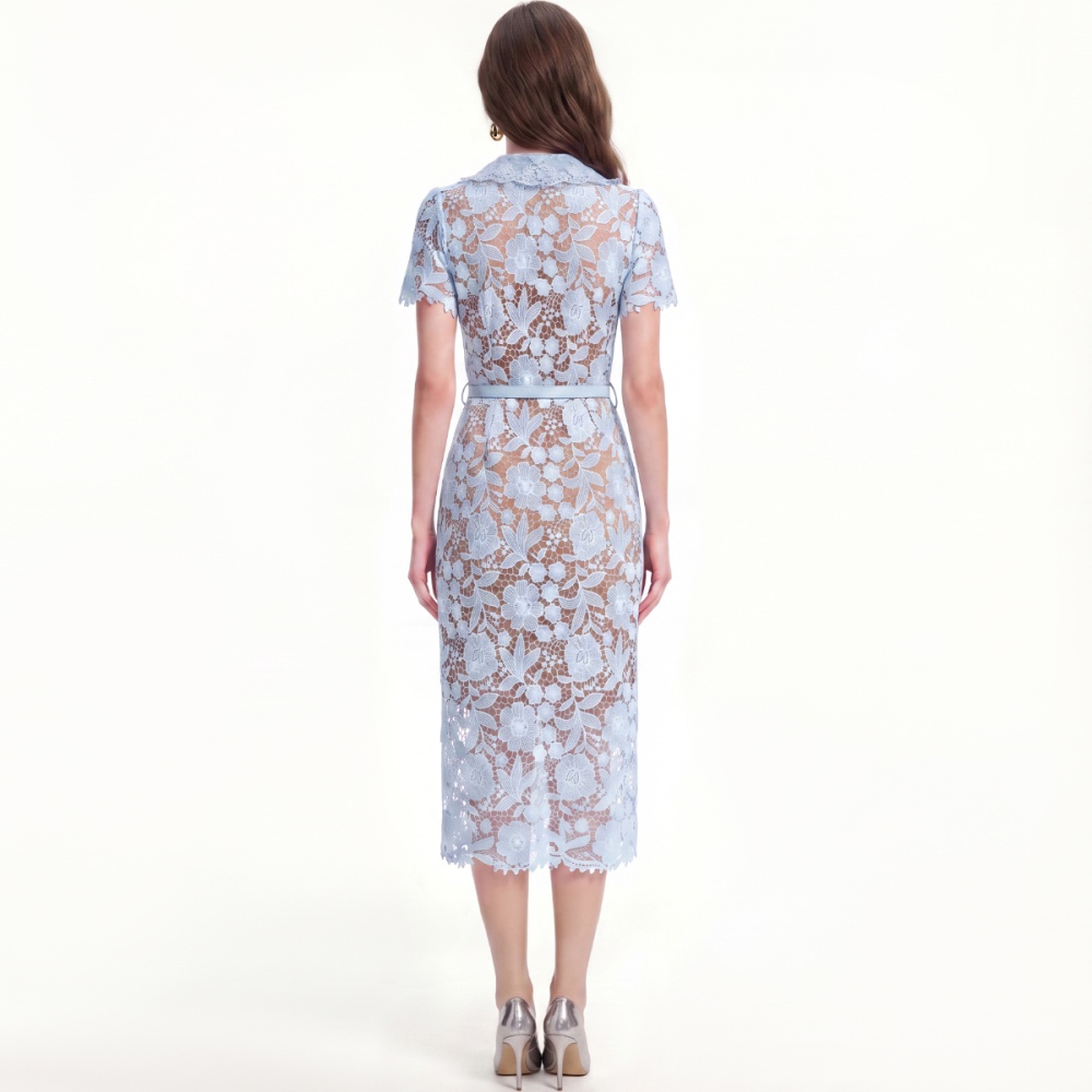 Lace tender long dress with belt temperament dress for women