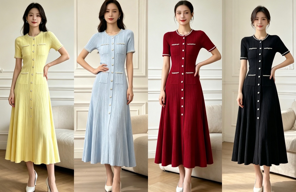 Elegant long spring and summer single-breasted dress