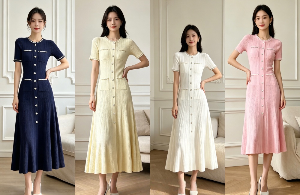 Elegant long spring and summer single-breasted dress