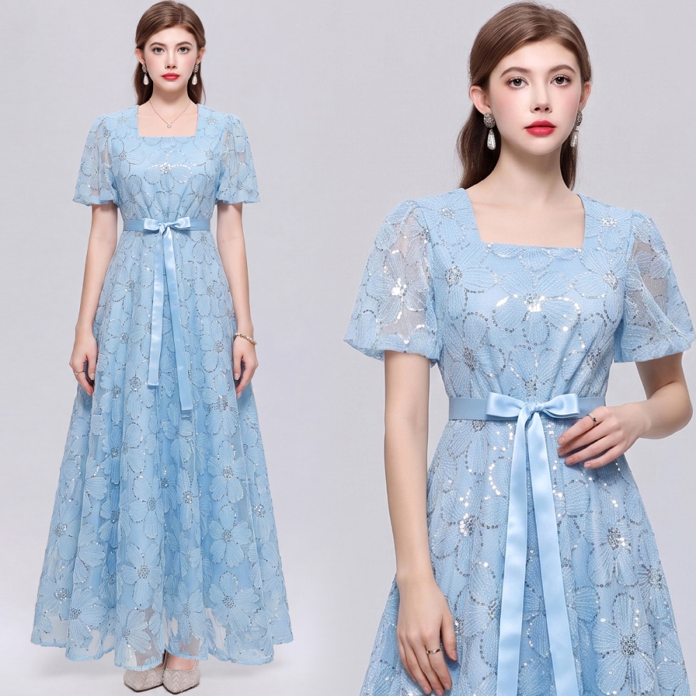 Short sleeve long dress single-breasted dress