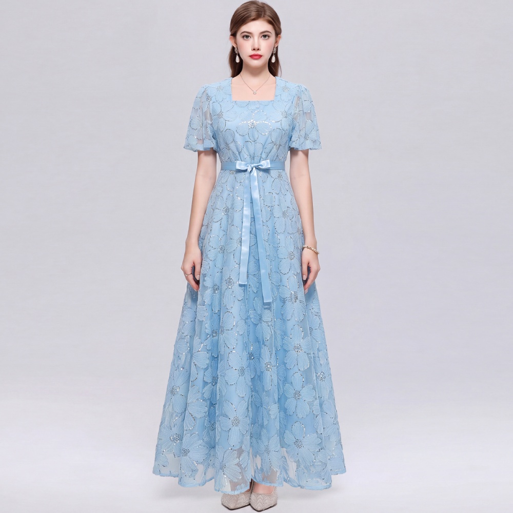 Short sleeve long dress single-breasted dress