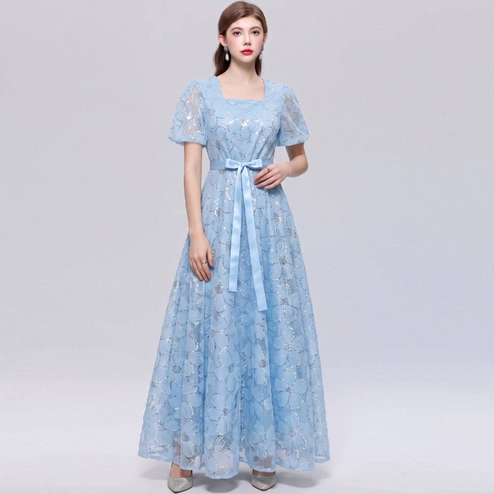 Short sleeve long dress single-breasted dress