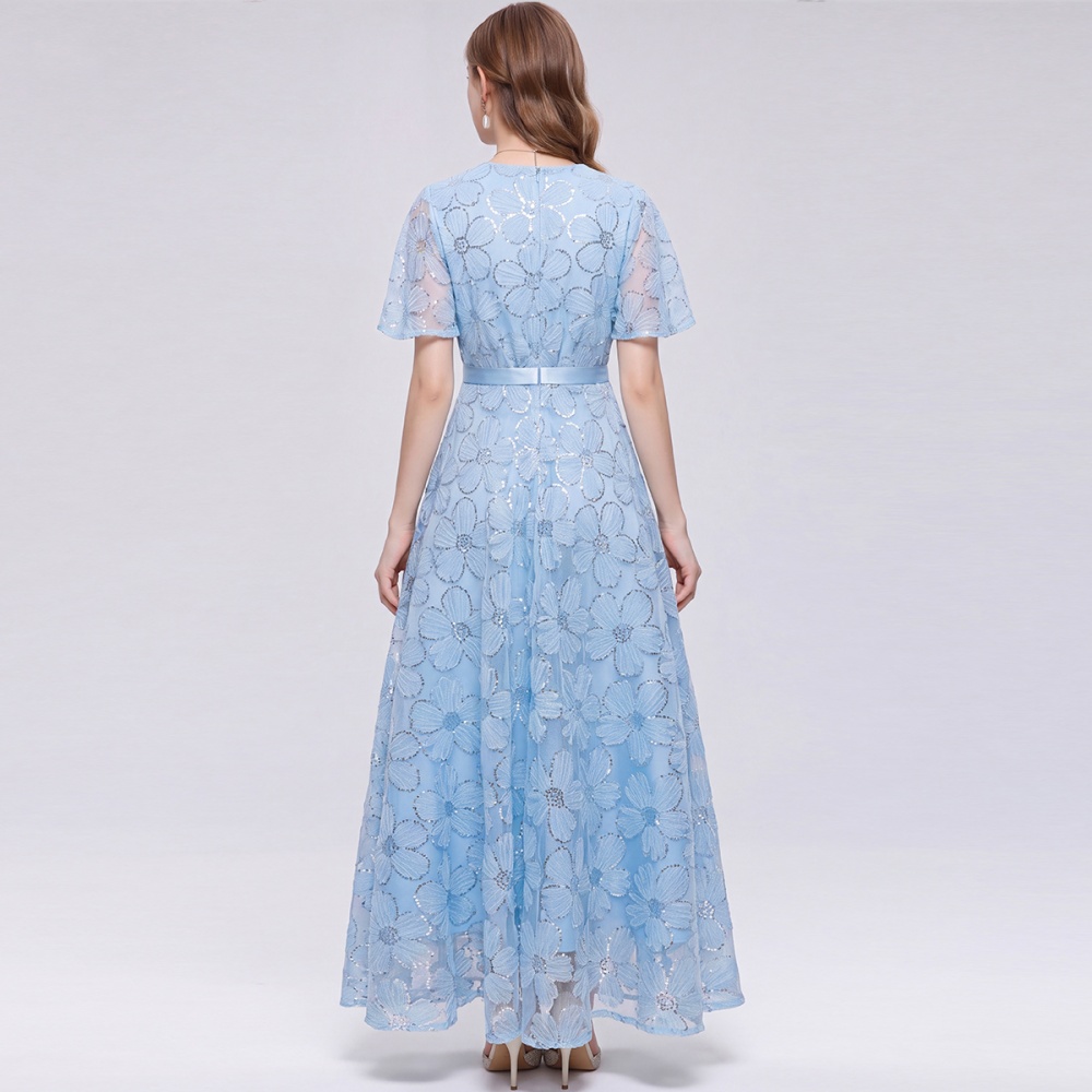 Short sleeve long dress single-breasted dress