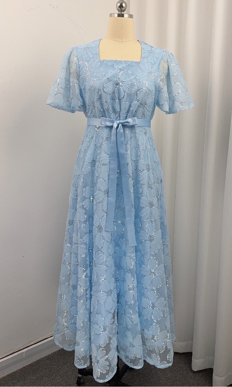 Short sleeve long dress single-breasted dress