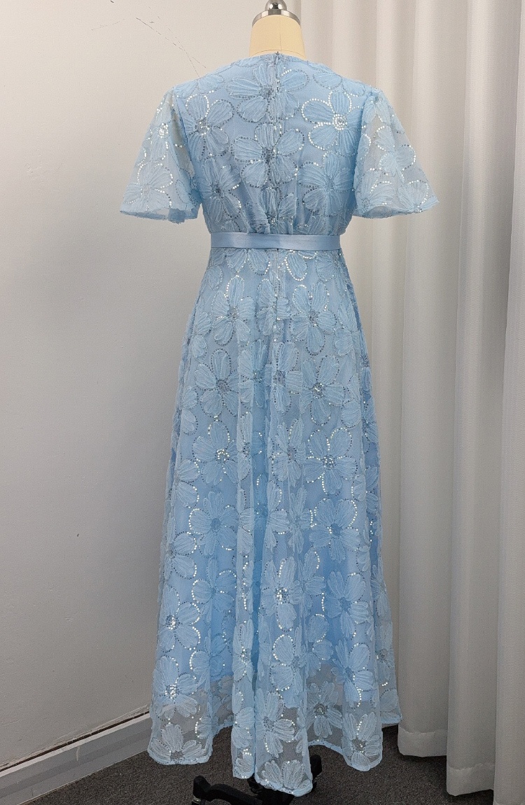 Short sleeve long dress single-breasted dress