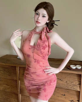 Spicegirl enticement hollow dress split slim cheongsam