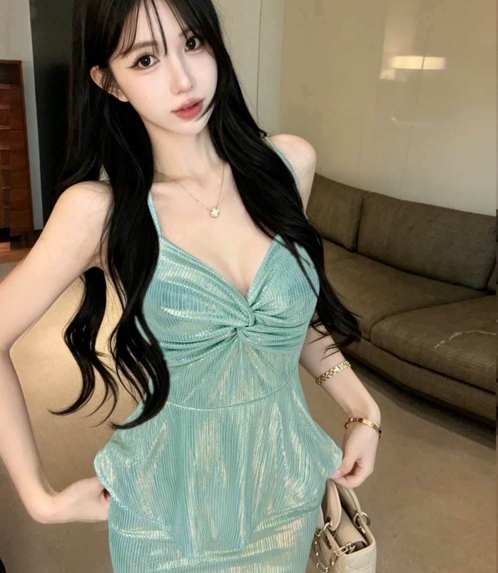 Wrapped chest T-back nightclub strap dress