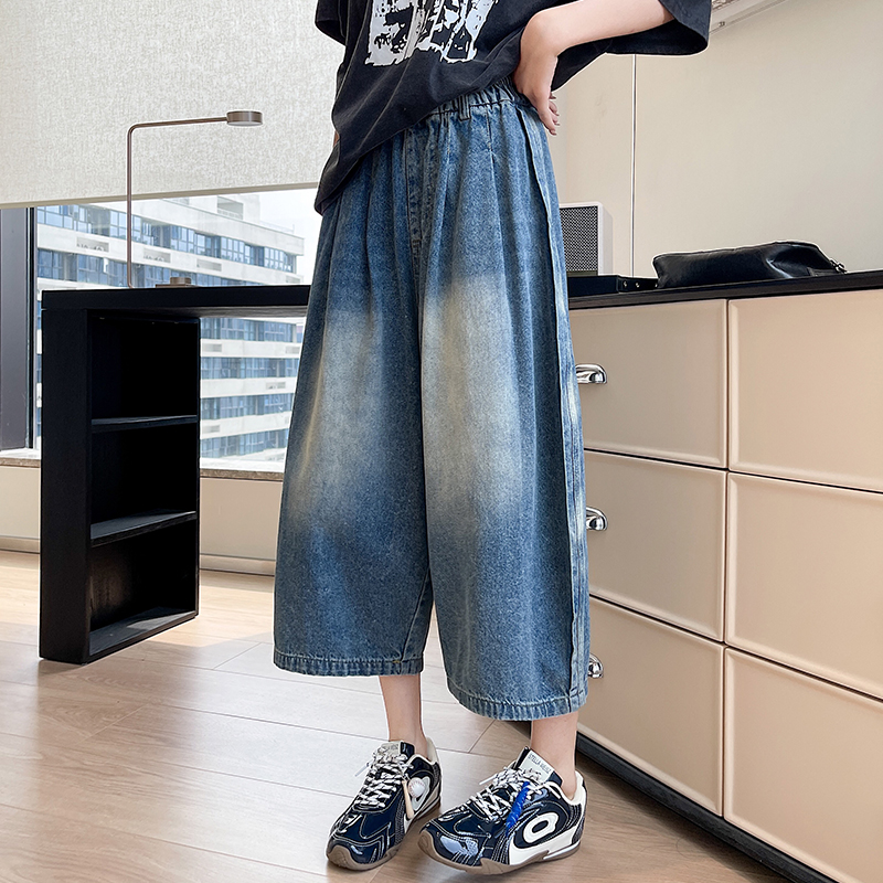 High waist balloon pants wide leg seven tenths jeans for women