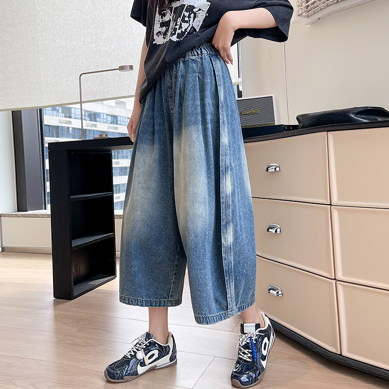 High waist balloon pants wide leg seven tenths jeans for women